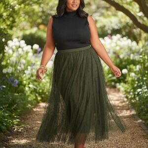 Ashley Stewart Beaded Tulle Skirt Olive Green Women's Size 18/20 NWT